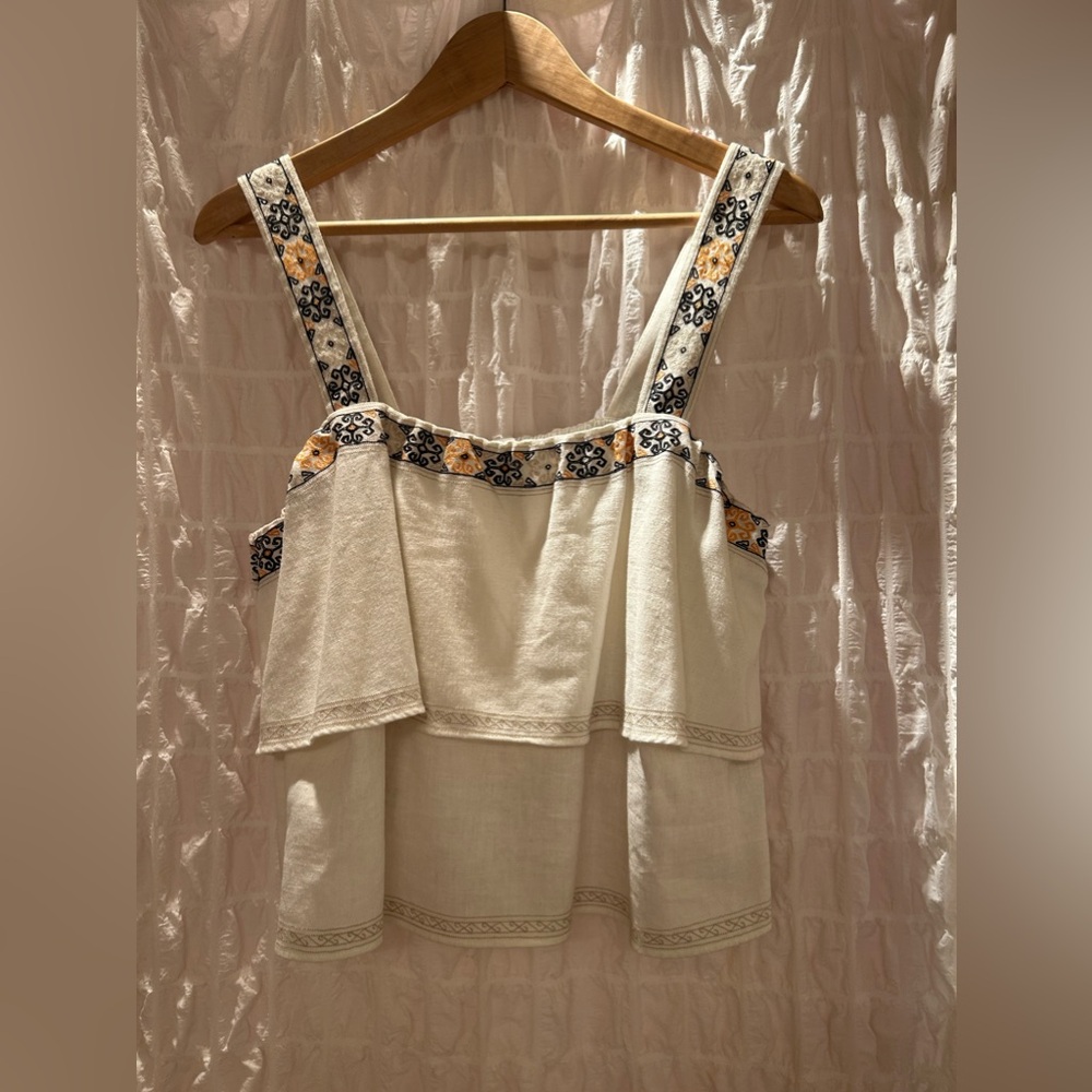 Madewell Embroidered Linen Tiered Top Size Medium